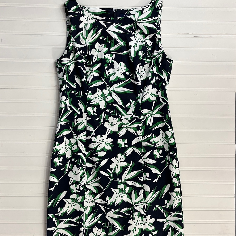 Chaps Women’s size 4 Floral print cotton dress in navy/green/white pattern